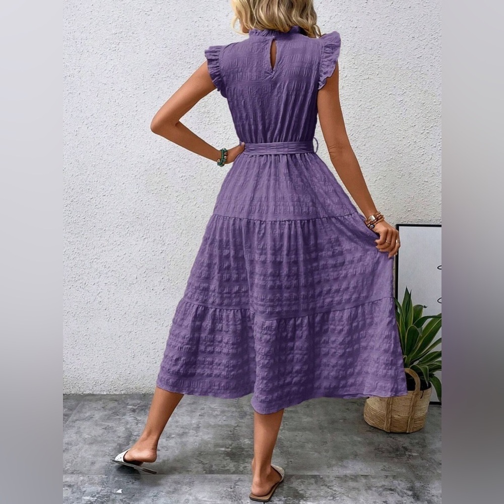 Tied Ruffled Cap Sleeve Midi Dress - Picture 15 of 16